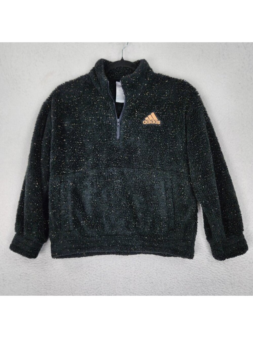 Adidas Sweater Girls 10-12 Medium Black Gold Plush Fleece 1/4 Zip Pullover